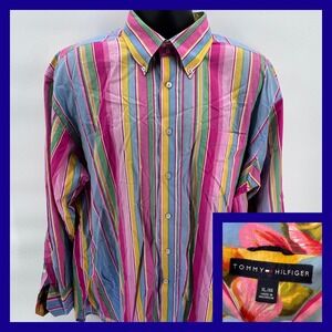 Tommy Hilfiger Mens XL Striped Button Down Shirt Multicolor Long Sleeve Casual